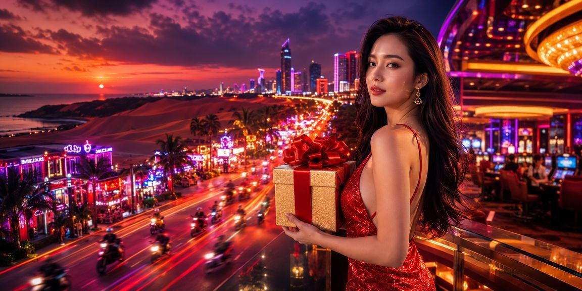 Khung cảnh cá cược về đêm tại Mũi Né – neon sáng rực trên bãi biển